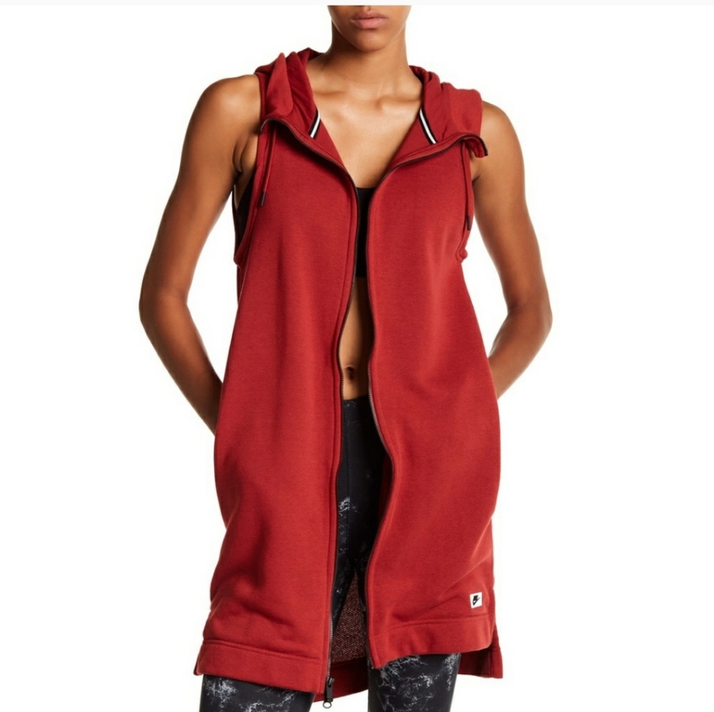 Nike sleeveless long zip up hoodie